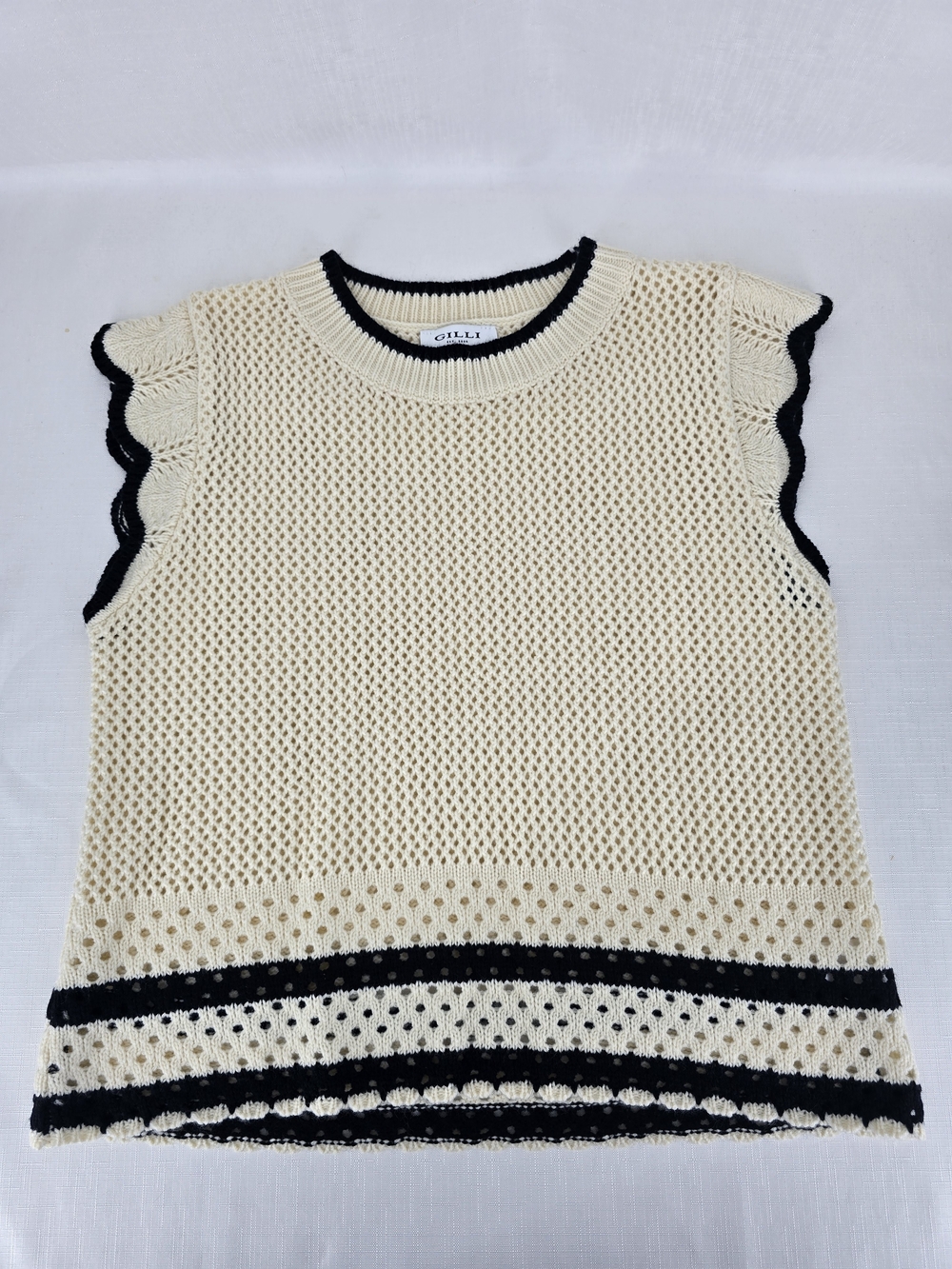 Gilli Cream Crochet Sleeveless Top with Black Trim